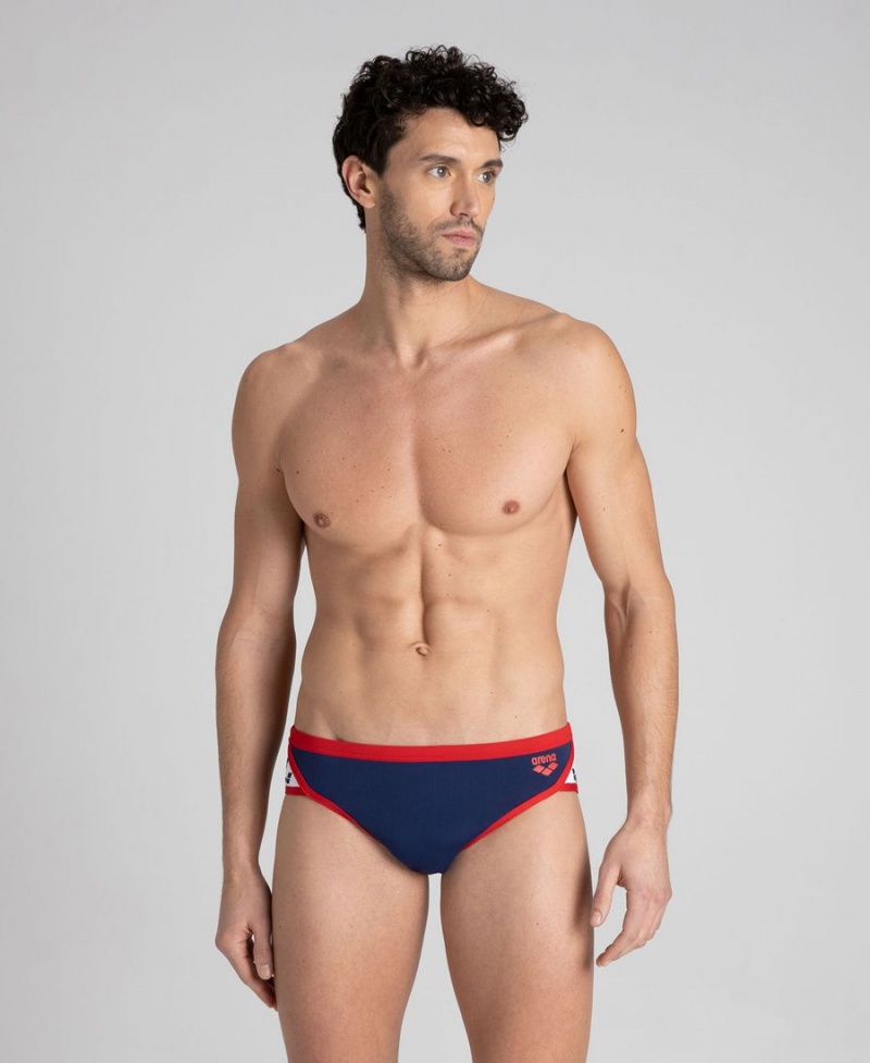 Slip de Bain Arena Team Stripe Bleu Marine Rouge Homme | XXZ-23518295