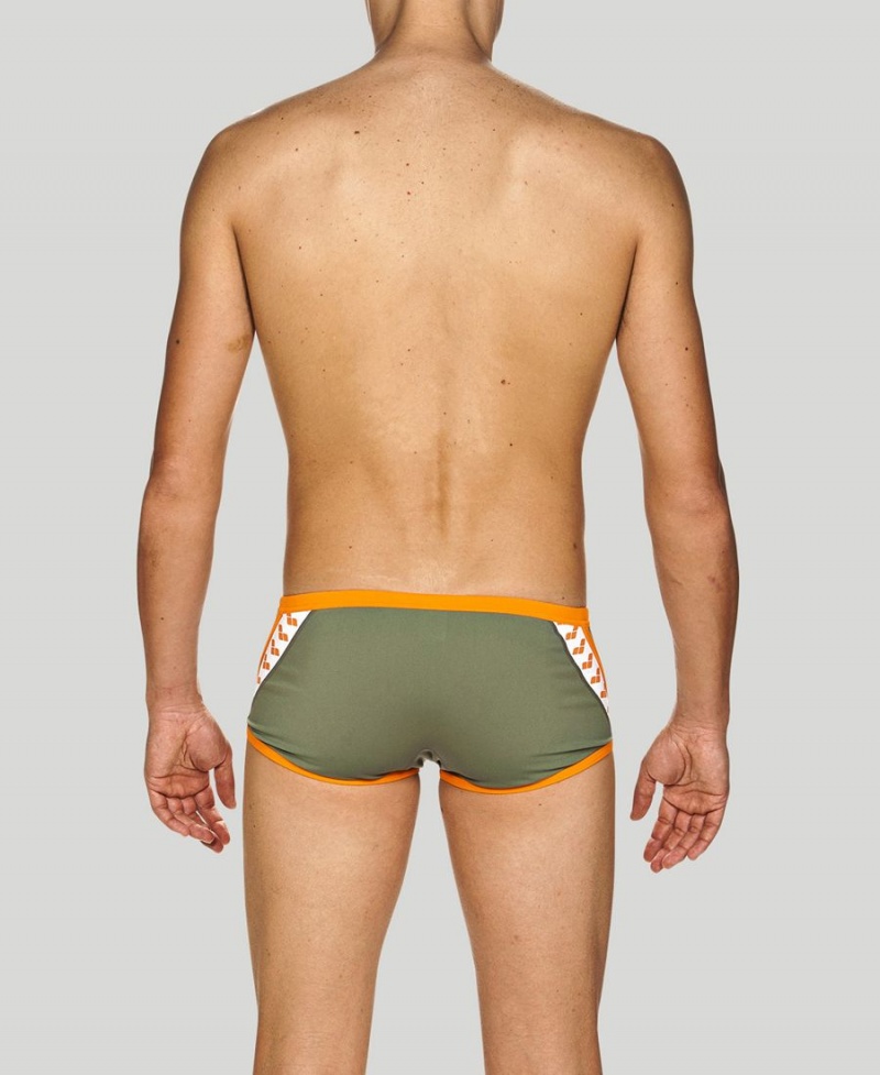 Slip de Bain Arena Team Stripe Square Vert Orange Homme | KOU-05500339