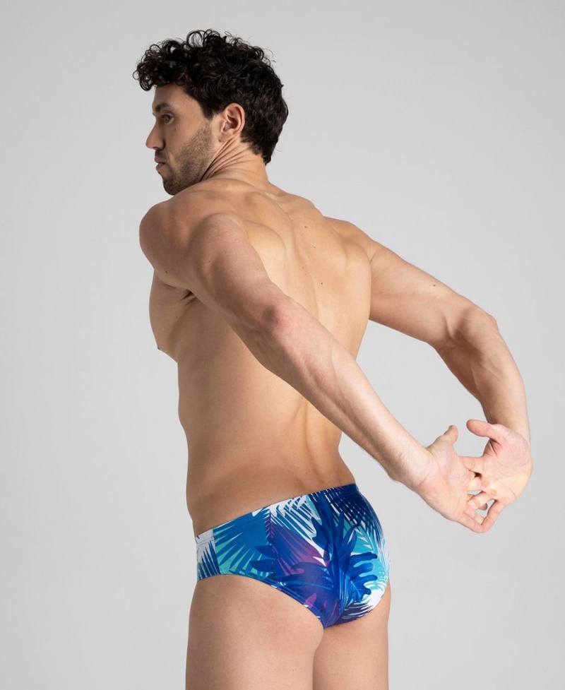 Slip de Bain Arena Palm Print Bleu Marine Multicolore Homme | HIB-50991726