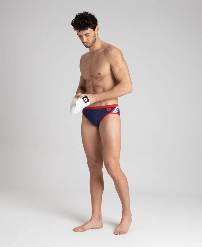 Slip de Bain Arena Team Stripe Bleu Marine Rouge Homme | XXZ-23518295