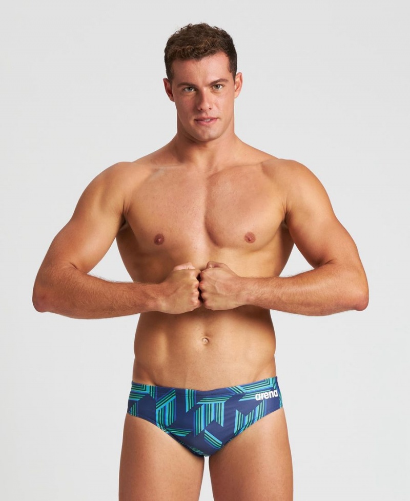 Slip de Bain Arena Puzzled Bleu Marine Vert Multicolore Homme | BUN-37419571