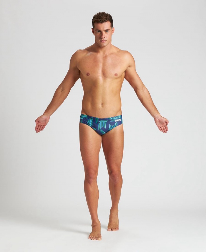 Slip de Bain Arena Puzzled Bleu Marine Vert Multicolore Homme | BUN-37419571