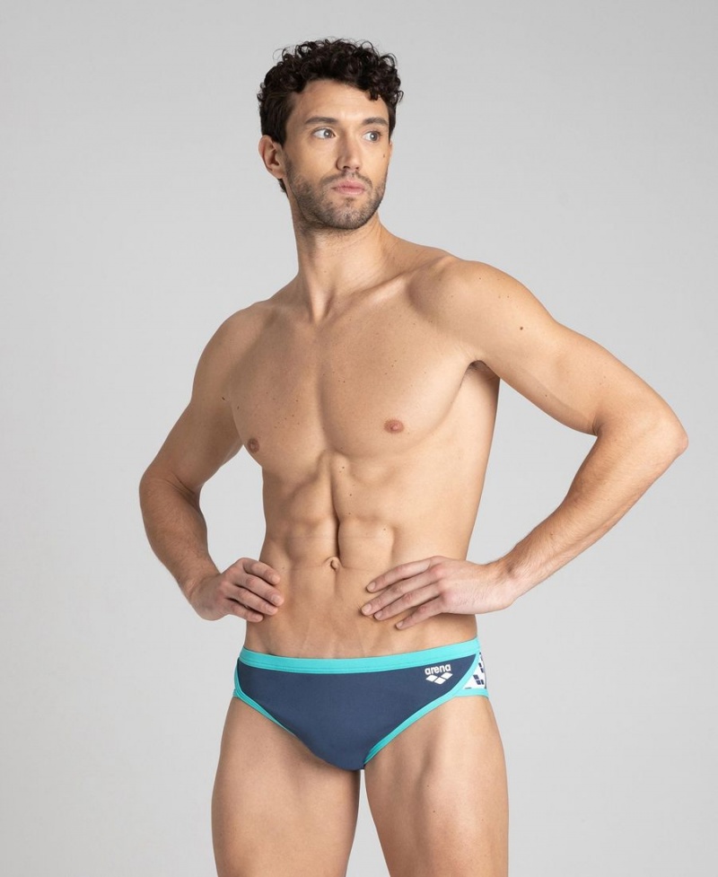 Slip de Bain Arena Team Stripe Bleu Marine Turquoise Homme | TZI-63445775