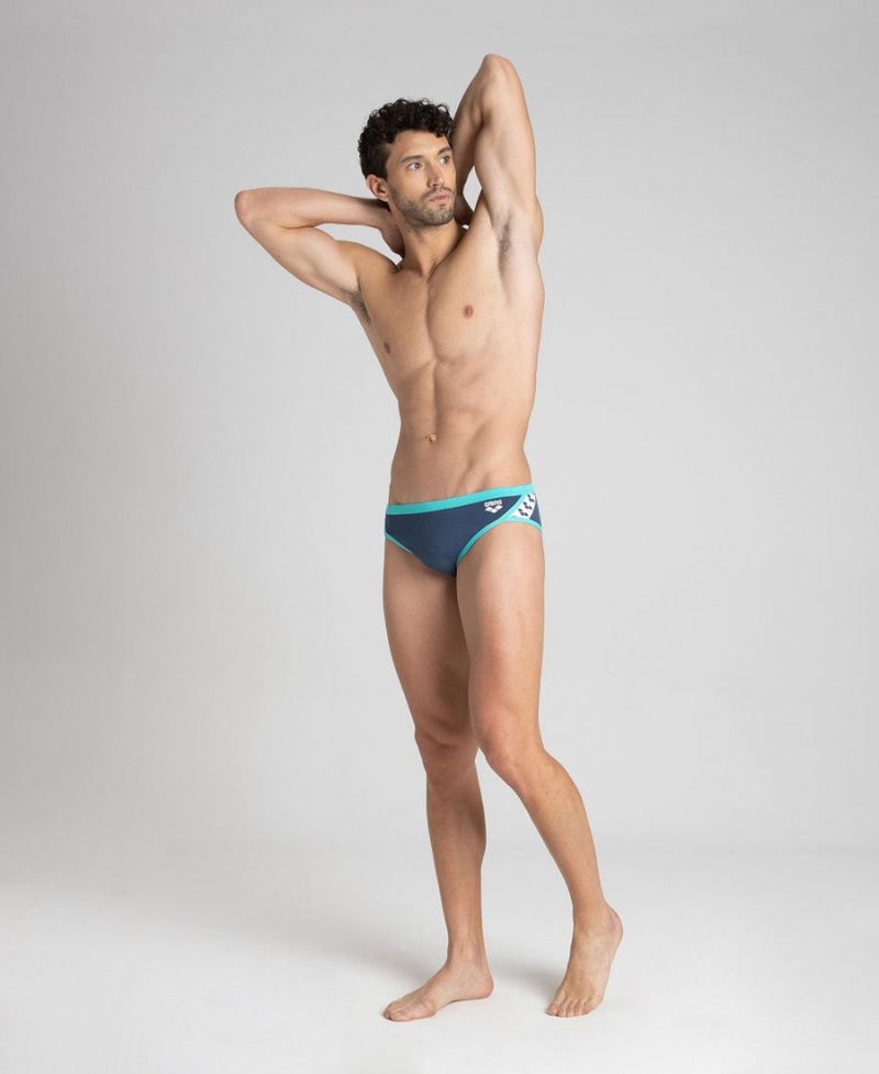 Slip de Bain Arena Team Stripe Bleu Marine Turquoise Homme | TZI-63445775