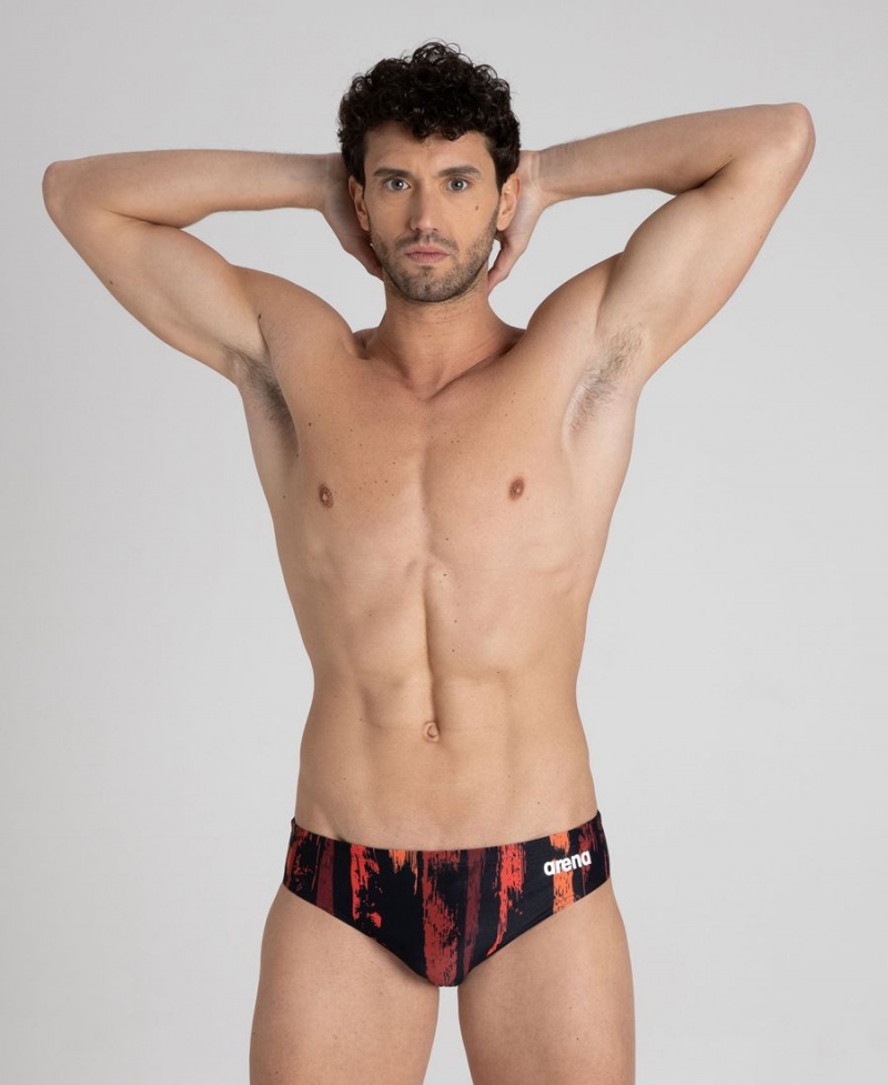 Slip de Bain Arena Team Painted Stripes Noir Rouge Homme | XGM-79008351