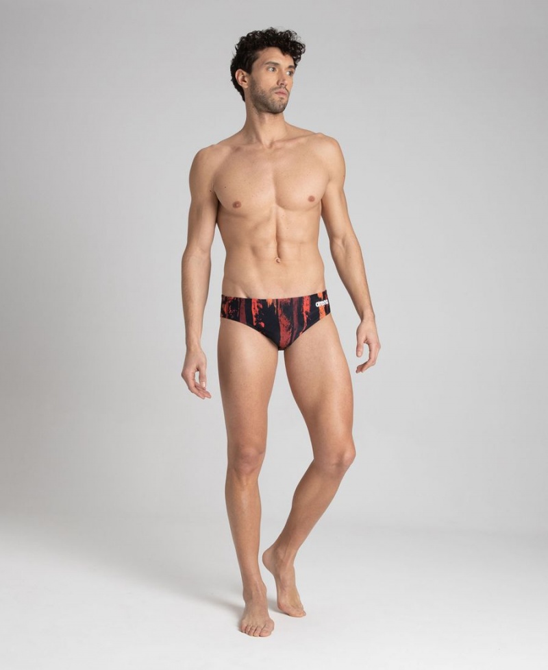 Slip de Bain Arena Team Painted Stripes Noir Rouge Homme | XGM-79008351