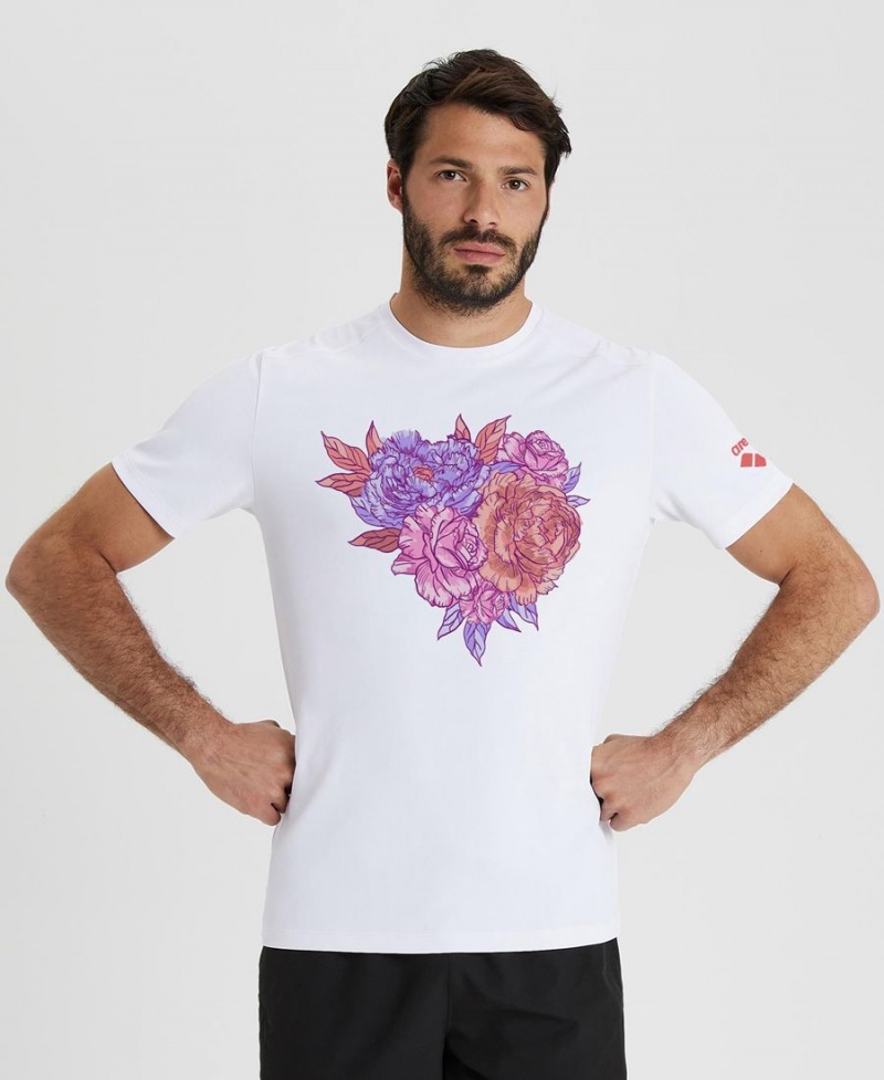 T-Shirt Arena Breast Cancer Blanche Rose Homme | IYE-72842507