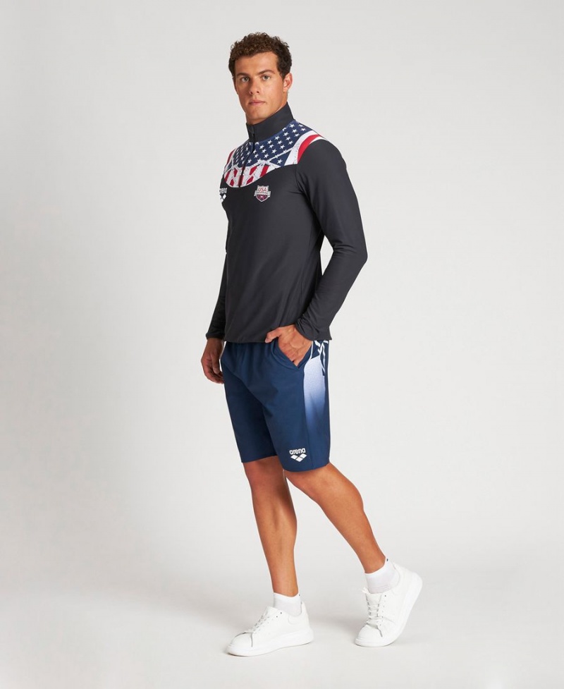 T-Shirt Arena USA Swimming Team Kit Half Zip Noir Homme | HAX-22120027