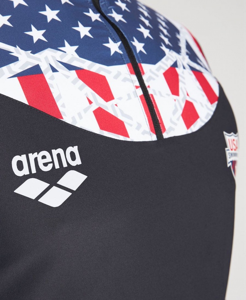 T-Shirt Arena USA Swimming Team Kit Half Zip Noir Homme | HAX-22120027