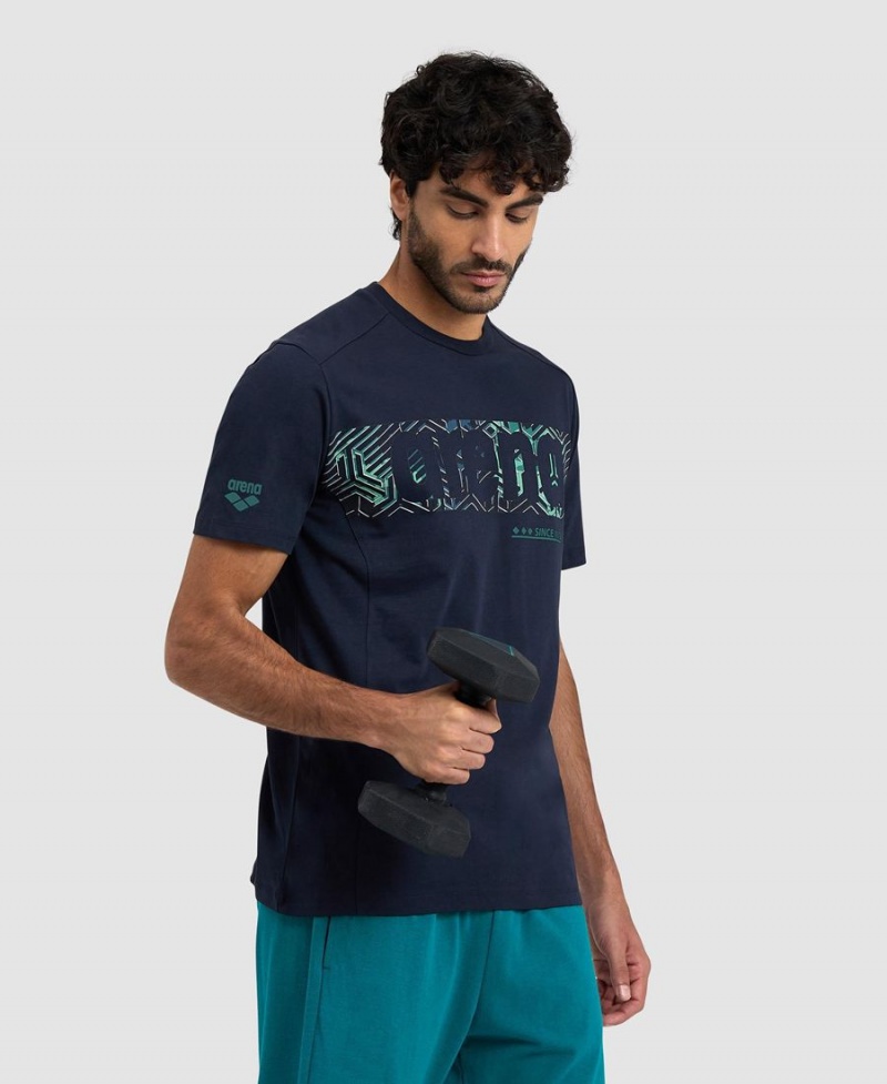 T-Shirt Arena Logo Coton Bleu Marine Homme | LBJ-58983574