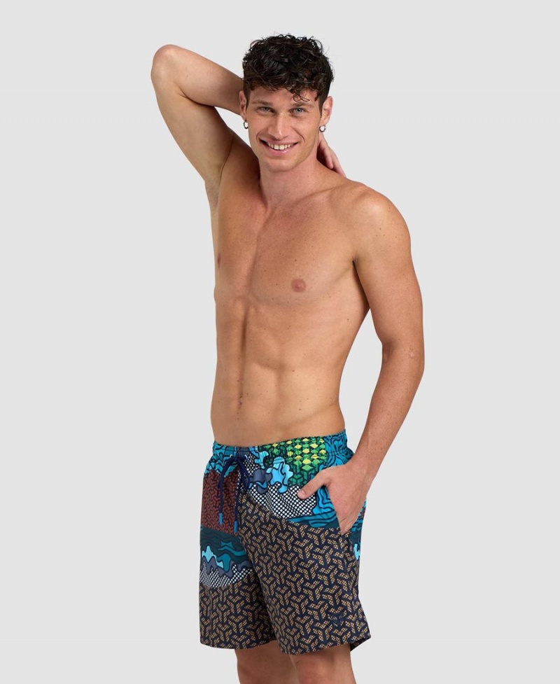 Short Arena Placed Beach Noir Multicolore Homme | JAL-43054961