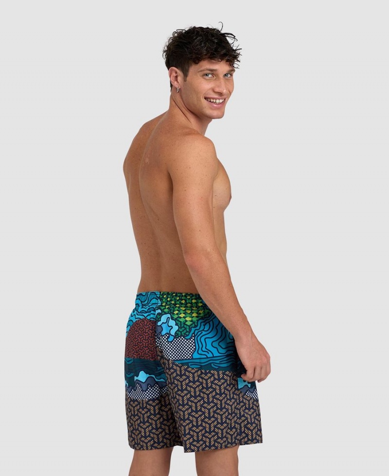 Short Arena Placed Beach Noir Multicolore Homme | JAL-43054961