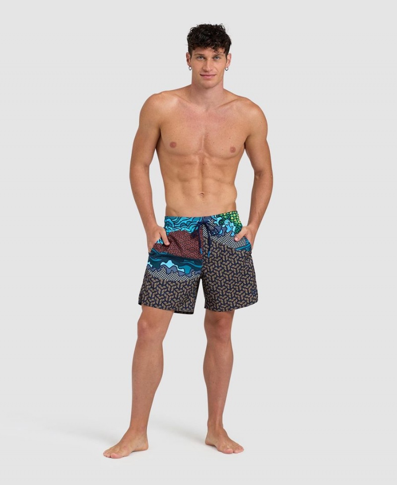 Short Arena Placed Beach Noir Multicolore Homme | JAL-43054961