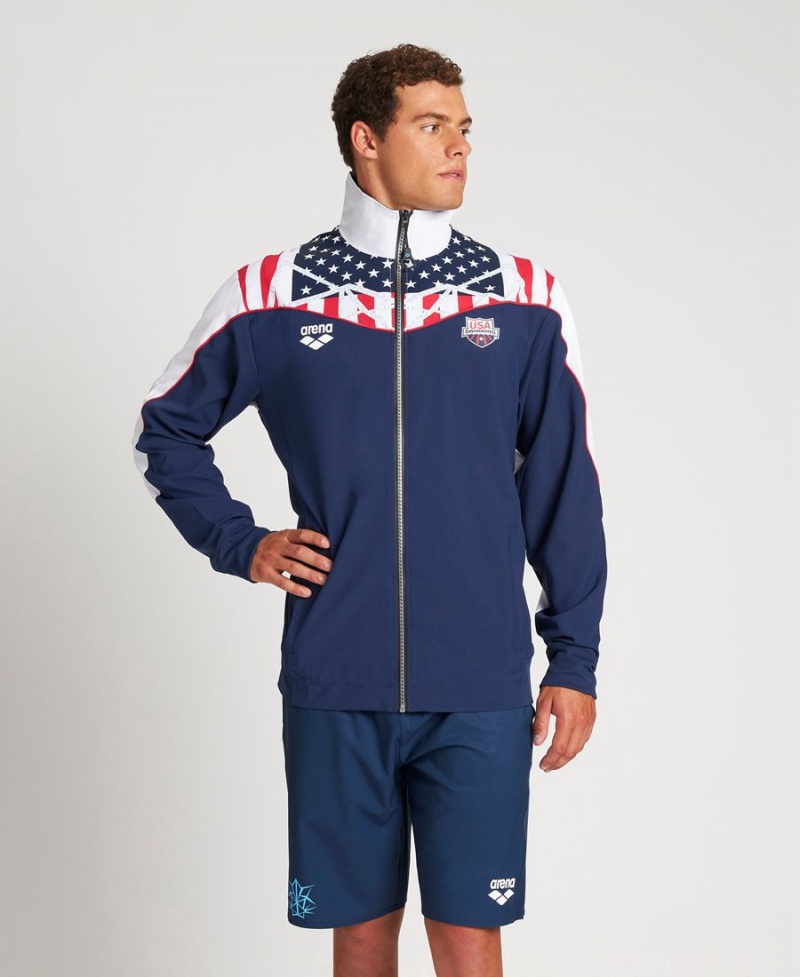 Veste Arena USA Swimming Team Kit Warm Up Bleu Marine Blanche Homme | TXK-59662082