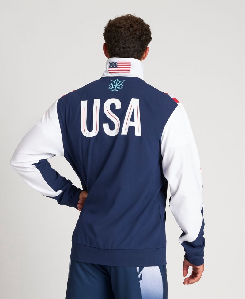 Veste Arena USA Swimming Team Kit Warm Up Bleu Marine Blanche Homme | TXK-59662082