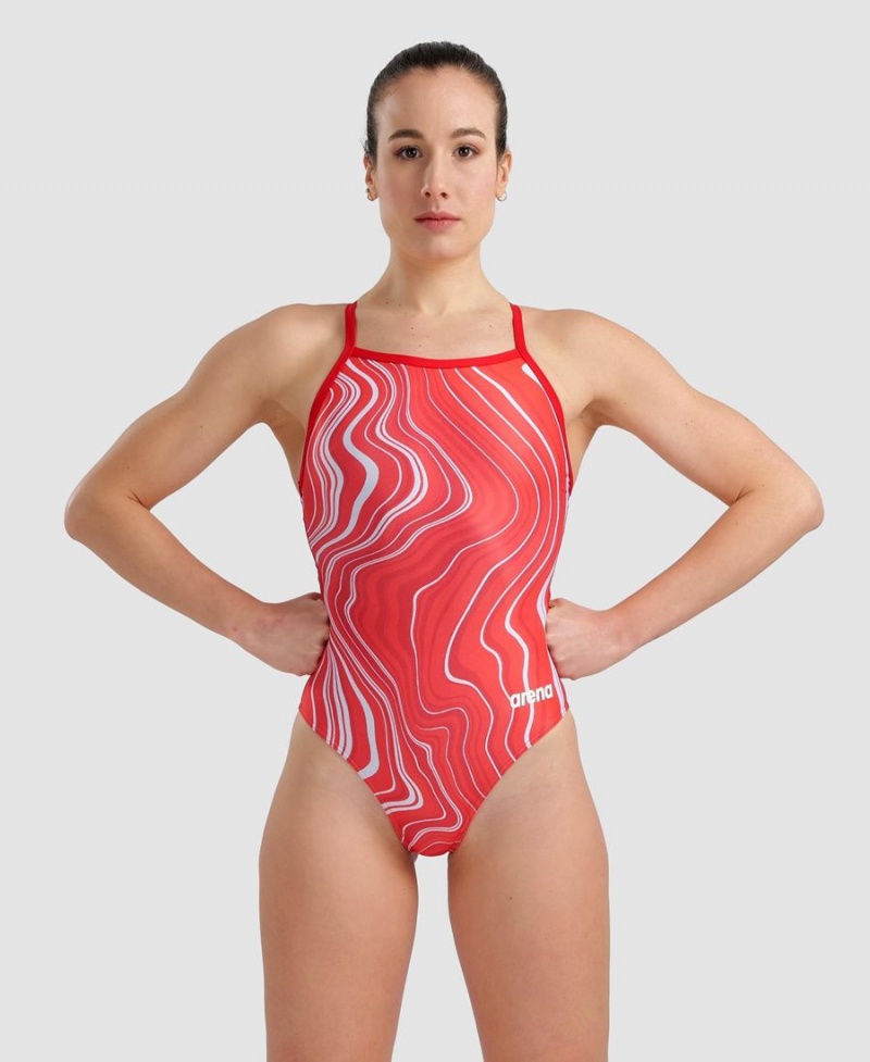 Maillot de Bain Arena Marbled Lightdrop Back Rouge Multicolore Fille | SWR-62986985