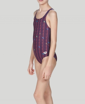 Maillot de Bain Arena Dolphin Youth Swim Pro Back Bleu Marine Rouge Fille | YTC-36803723