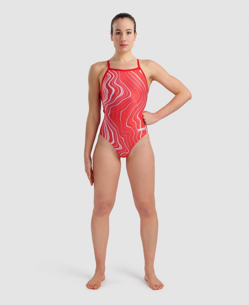 Maillot de Bain Arena Marbled Lightdrop Back Rouge Multicolore Fille | SWR-62986985