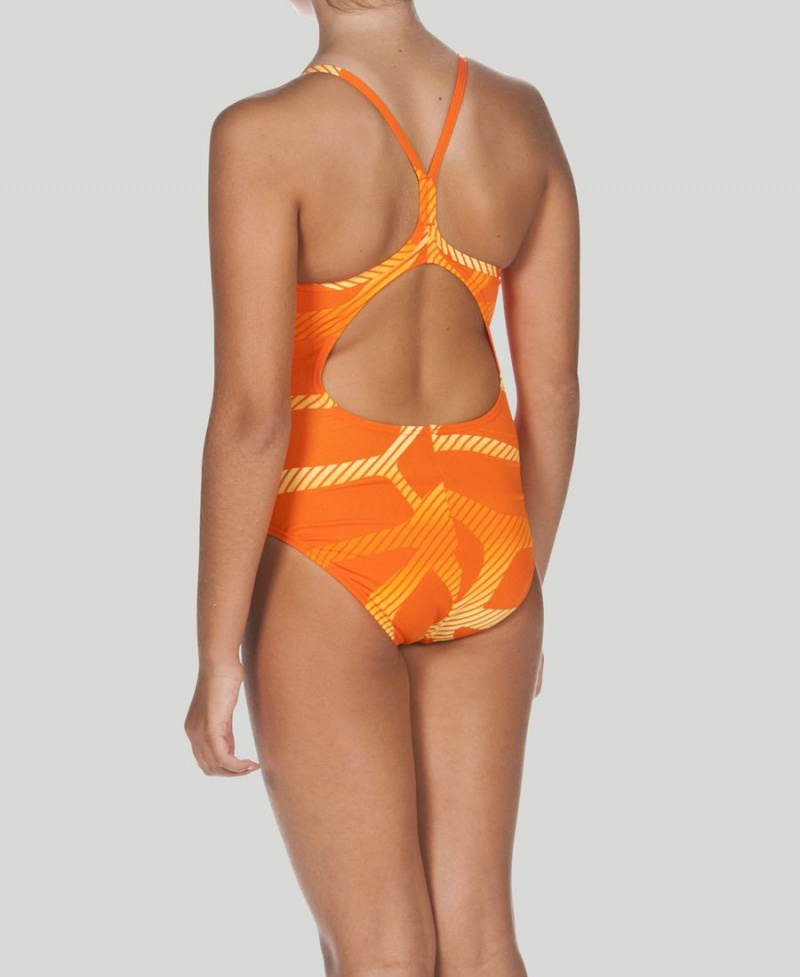 Maillot de Bain Arena Spider Youth Light Drop Back Orange Fille | BAG-92828006