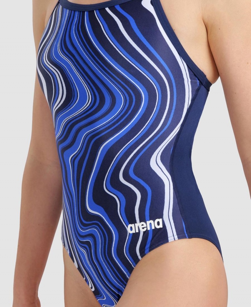 Maillot de Bain Arena Marbled Lightdrop Back Bleu Marine Multicolore Fille | FRJ-37262570