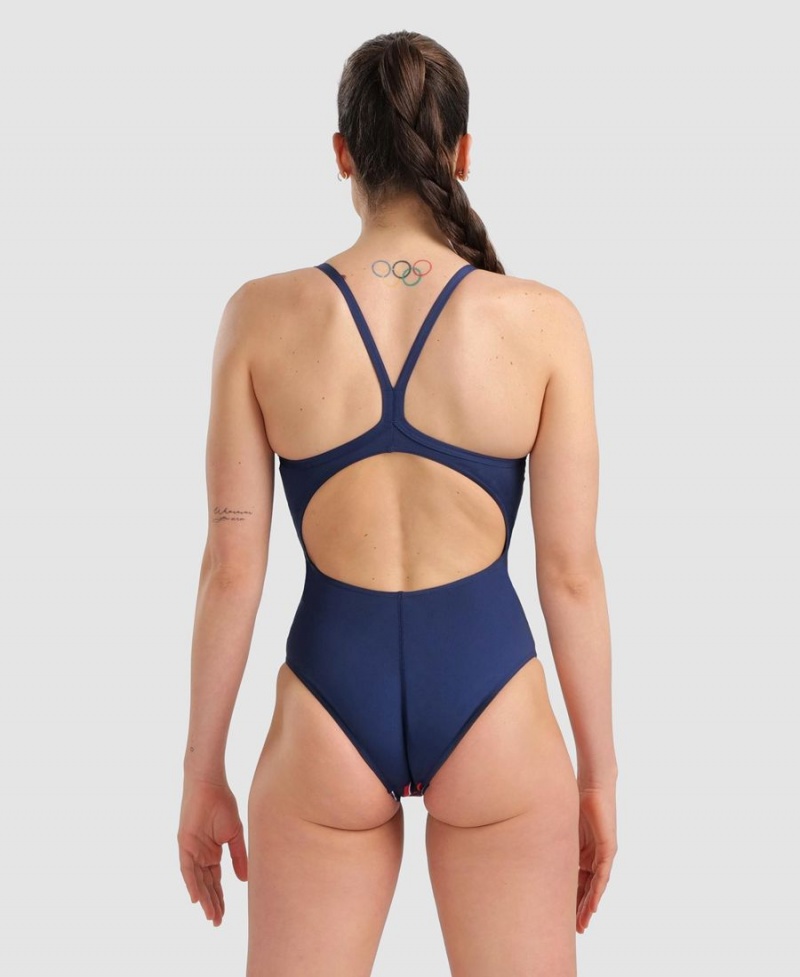 Maillot de Bain Arena Marbled Lightdrop Back Bleu Marine Rouge Multicolore Fille | AIA-35836648