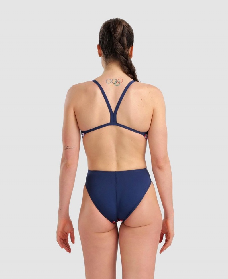 Maillot de Bain Arena Marbled Challenge Back Bleu Marine Rouge Multicolore Fille | VIV-93828790