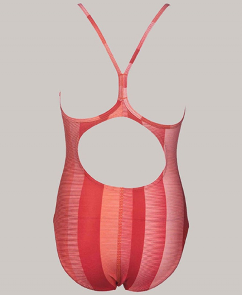 Maillot de Bain Arena Blended Stripe Youth Light Drop Back Rouge Fille | XWV-09798299