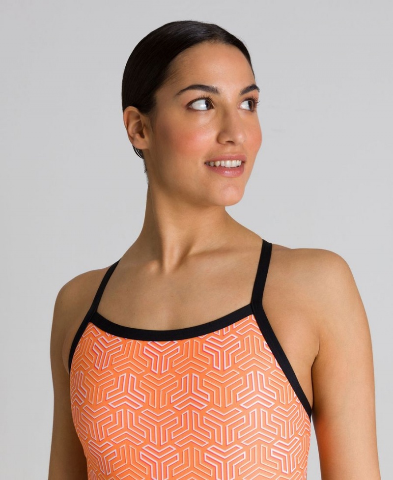 Maillot de Bain Arena Kikko Challenge Back Noir Orange Fille | DZR-81314015