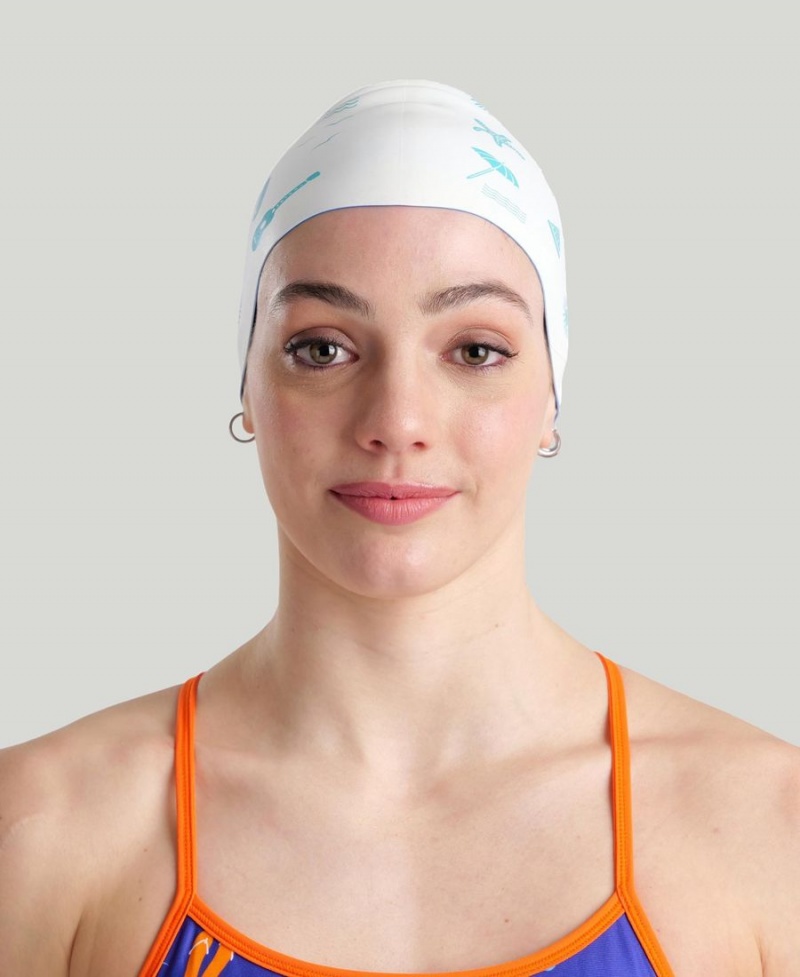 Bonnet de Bain Arena Reversible Blanche Bleu | TES-05200826