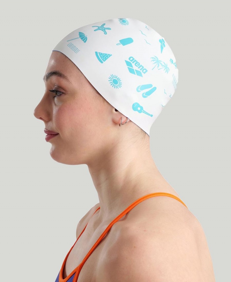 Bonnet de Bain Arena Reversible Blanche Bleu | TES-05200826