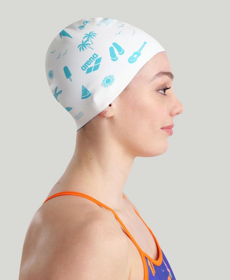 Bonnet de Bain Arena Reversible Blanche Bleu | TES-05200826