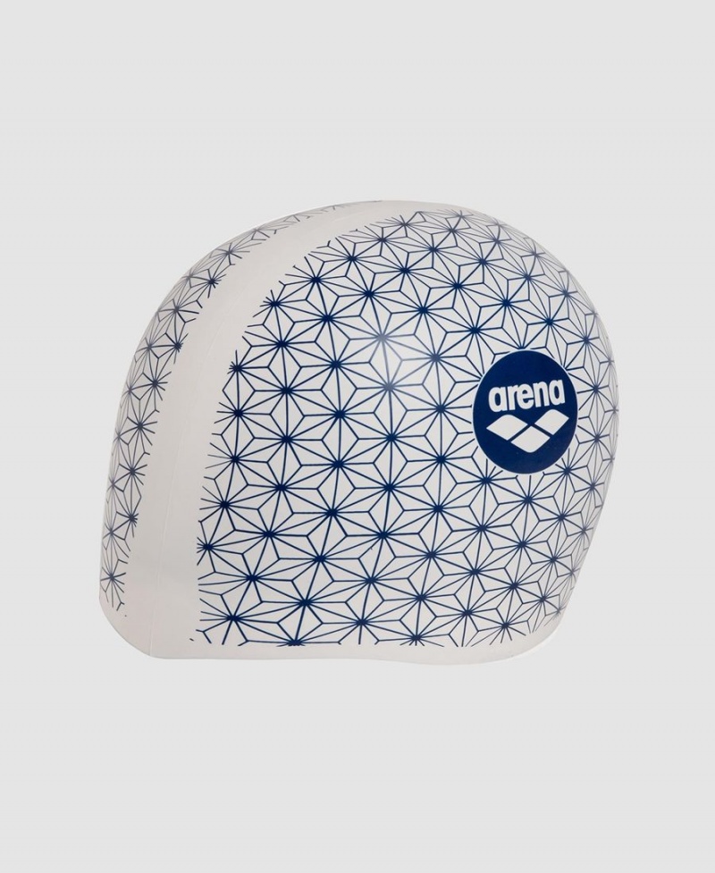 Bonnet de Bain Arena Reversible Blanche Bleu Marine | UOX-47461511