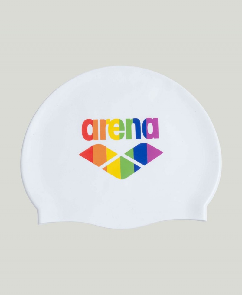 Bonnet de Bain Arena Pride Silicone Print Blanche Multicolore | ESE-69599267