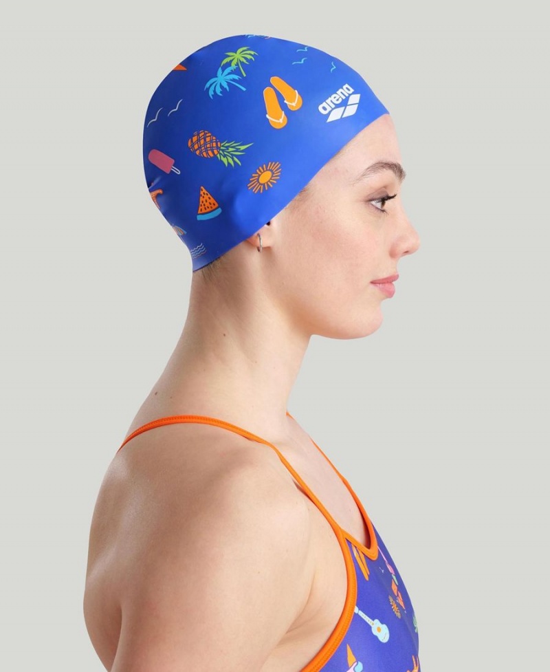 Bonnet de Bain Arena Print Silicone Bleu | XDM-42944680