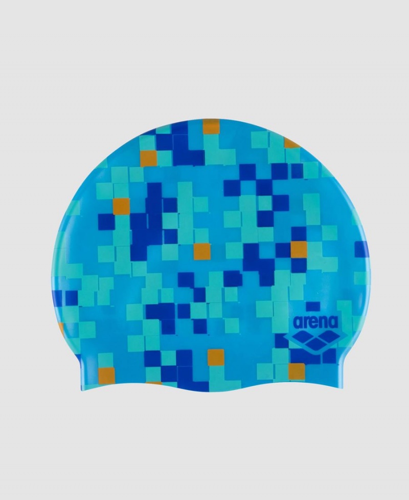 Bonnet de Bain Arena Print Silicone Bleu Multicolore | FVR-72823807