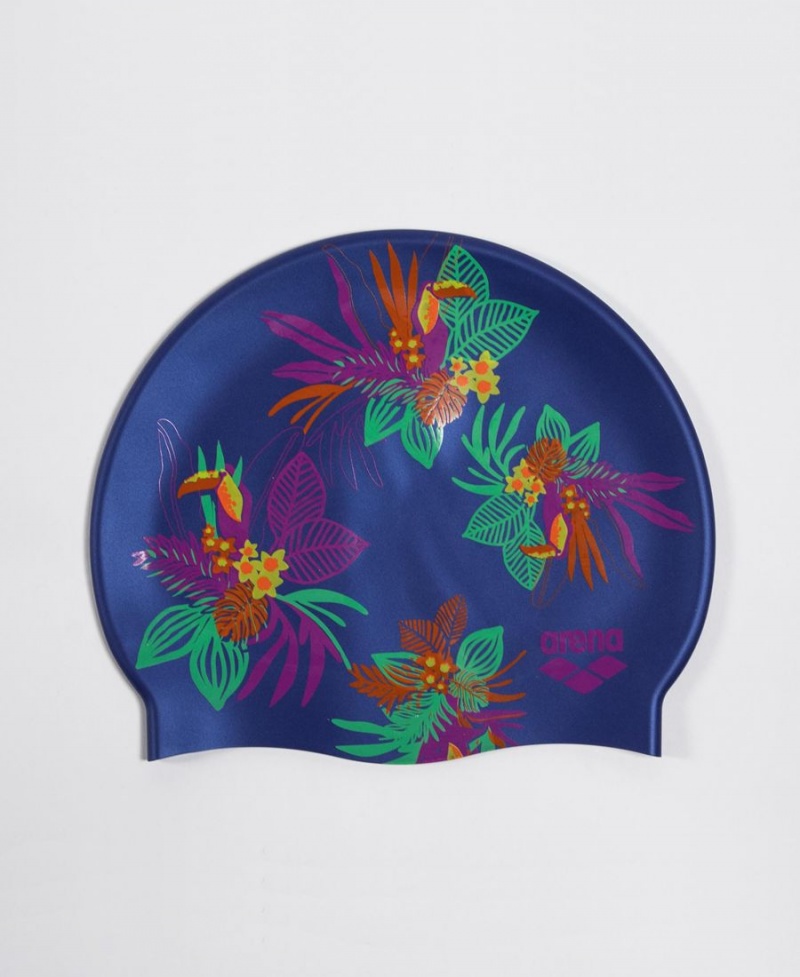 Bonnet de Bain Arena Print Silicone Bleu Marine Multicolore | ZRI-82548210