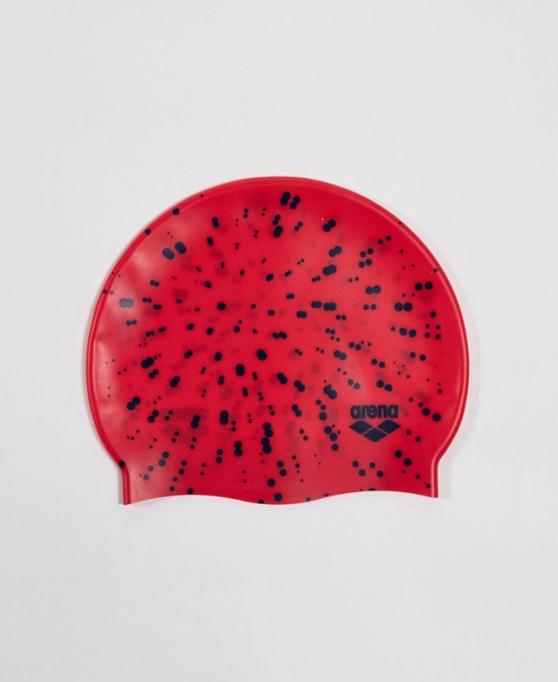 Bonnet de Bain Arena Print Youth Rouge Bleu Marine | IEO-49752155