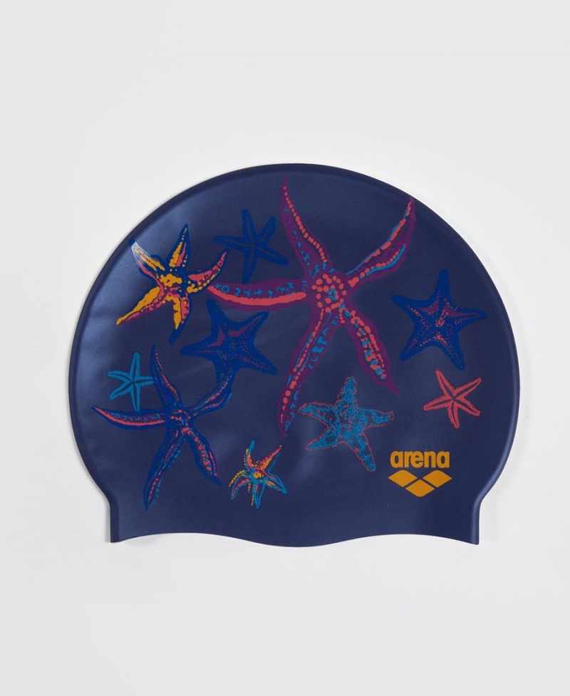 Bonnet de Bain Arena Print Silicone Bleu Marine Multicolore | BQI-64818492