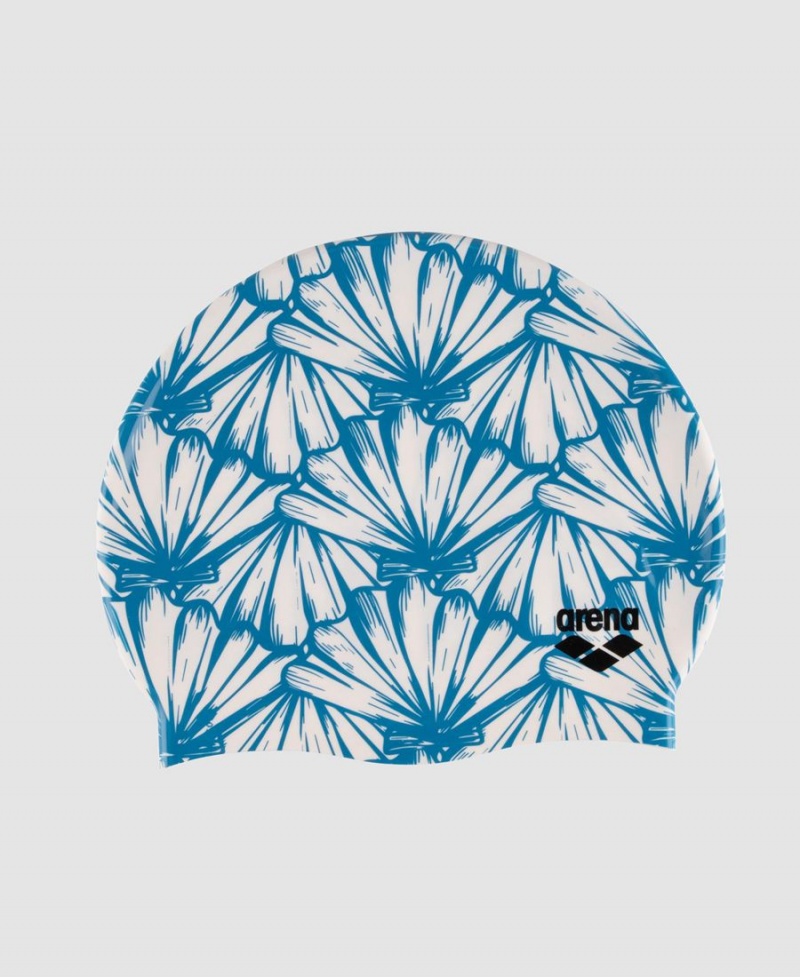 Bonnet de Bain Arena Print Silicone Blanche Bleu | KPD-89245888