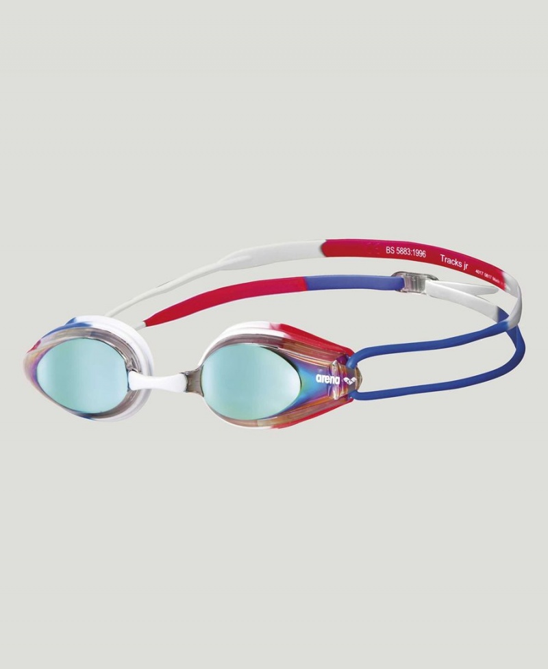 Lunette Natation Arena Tracks Jr Mirror Blanche Bleu Rouge | BXQ-22905807