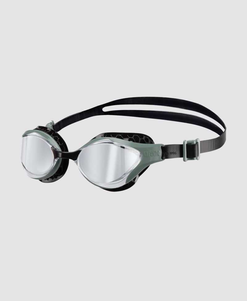 Lunette Natation Arena Air Bold Swipe Mirror Argent Vert Olive Noir | QDU-75662169