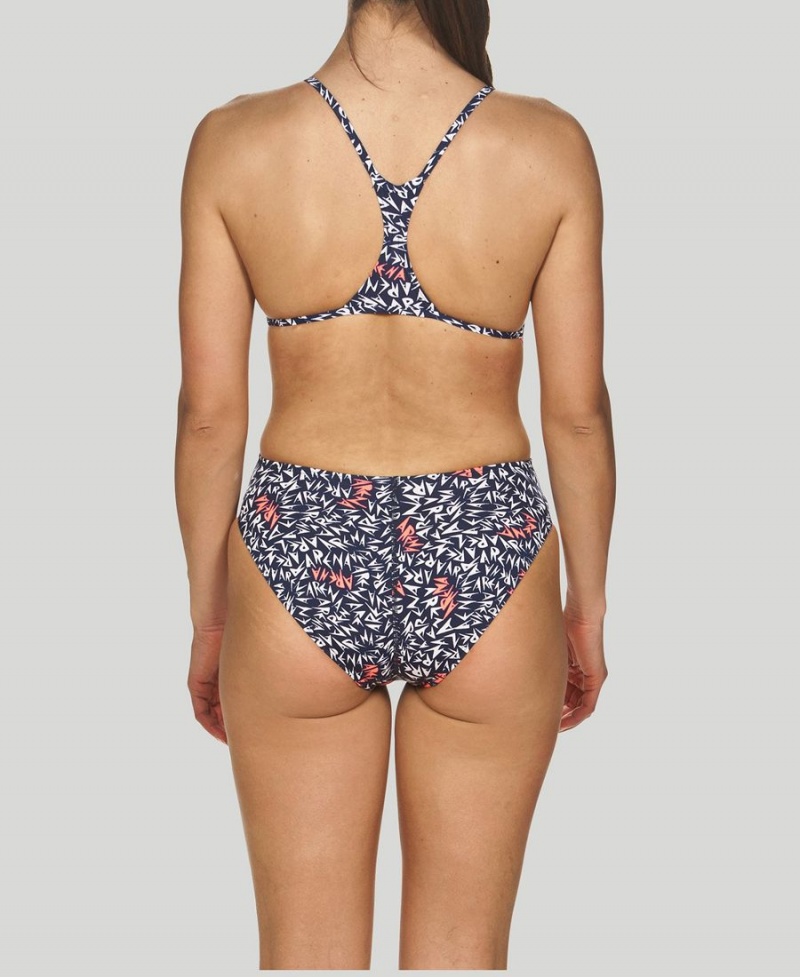 Maillot de Bain Arena Memphis Allover Booster Back Bleu Marine Blanche Rose Femme | TDY-88935715