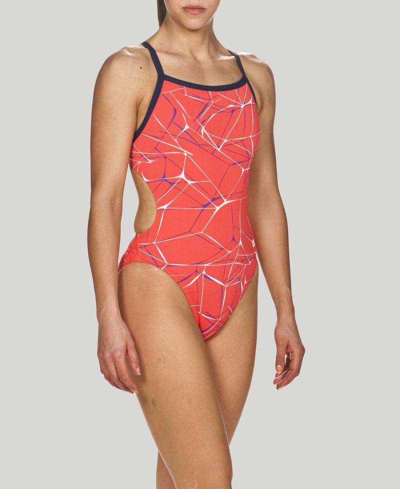 Maillot de Bain Arena D'eau Challenge Back Rouge Bleu Marine Femme | IBD-74732001