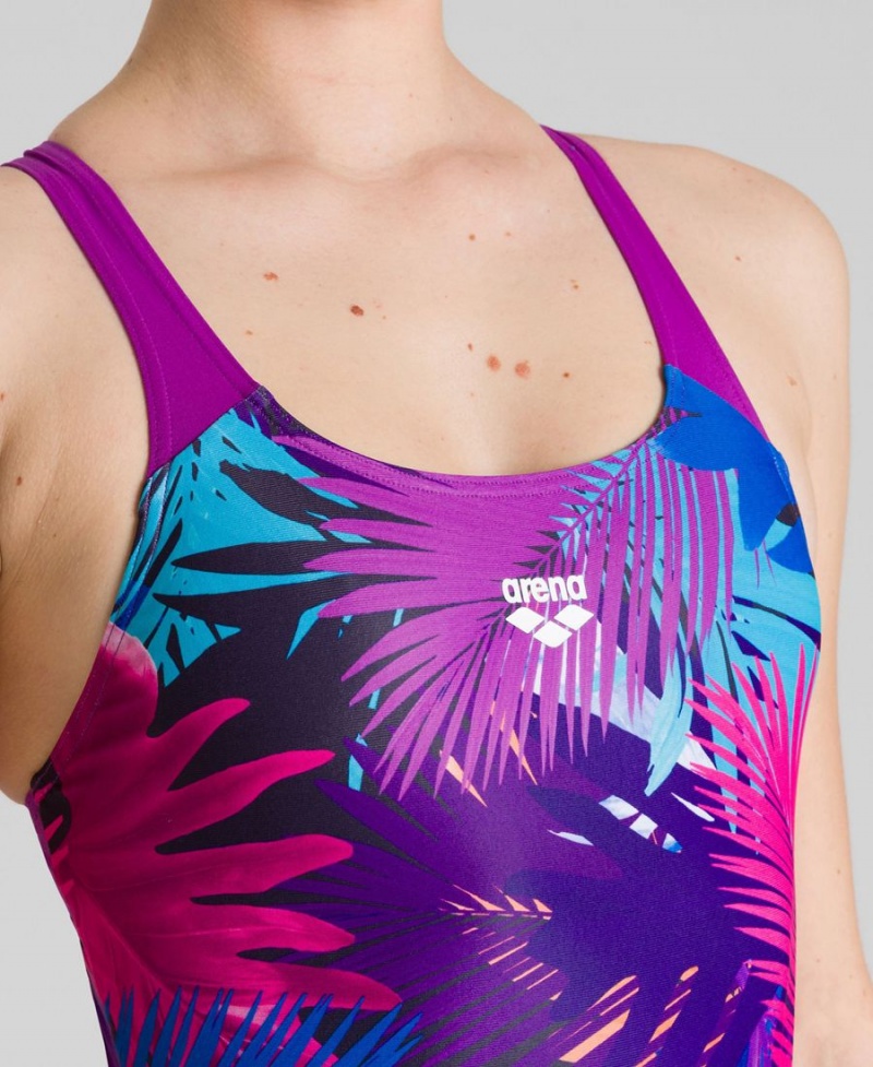 Maillot de Bain Arena Palm Print Swim Pro Back Violette Multicolore Femme | UUB-99730857