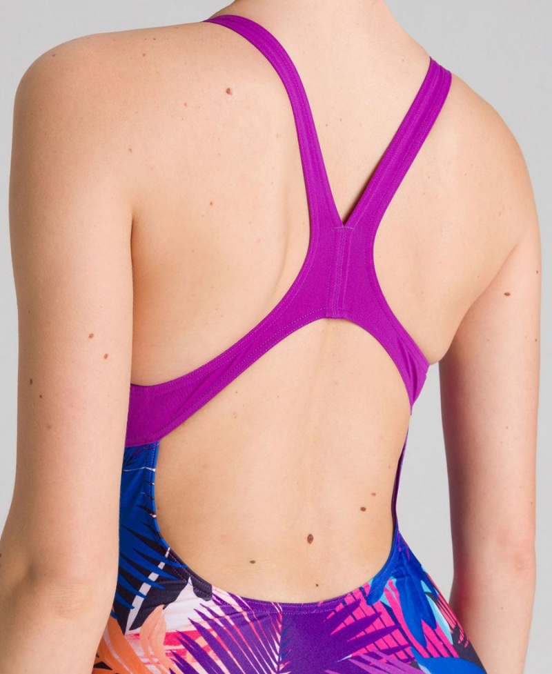 Maillot de Bain Arena Palm Print Swim Pro Back Violette Multicolore Femme | UUB-99730857