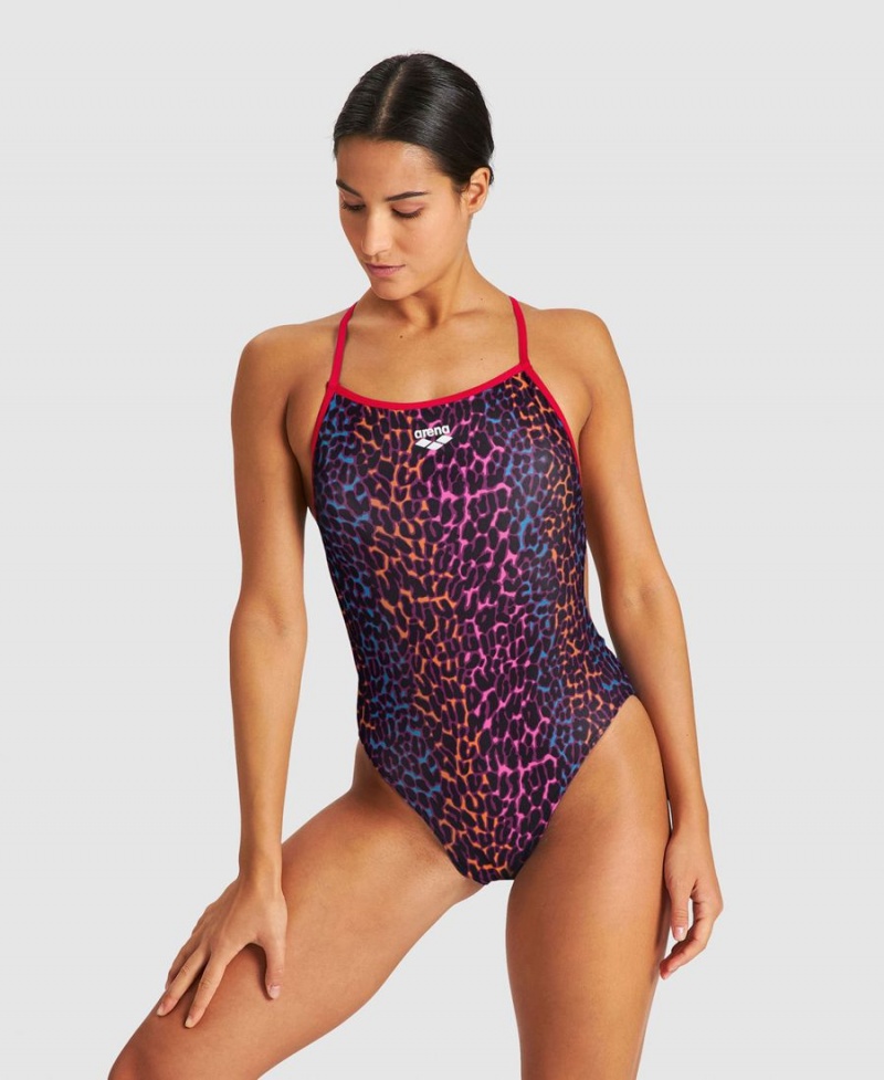 Maillot de Bain Arena Animal Stripe Booster Back Rose Multicolore Femme | UUU-62482198