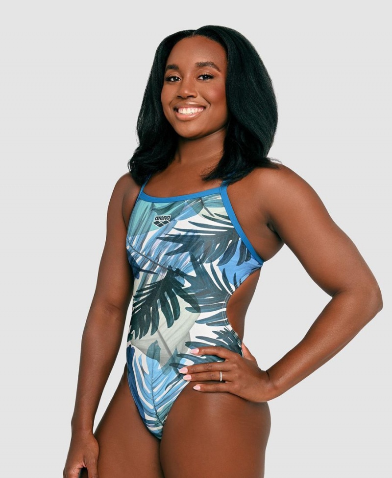 Maillot de Bain Arena Simone Manuel Capsule Collection Challenge Back Bleu Multicolore Femme | NZS-23080994