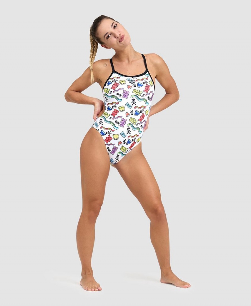 Maillot de Bain Arena Crazy Challenge Back Noir Blanche Multicolore Femme | GPG-86380659