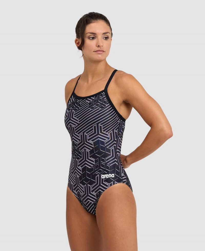 Maillot de Bain Arena Kikko Pro Light Drop Back Noir Blanche Femme | RFK-78008169