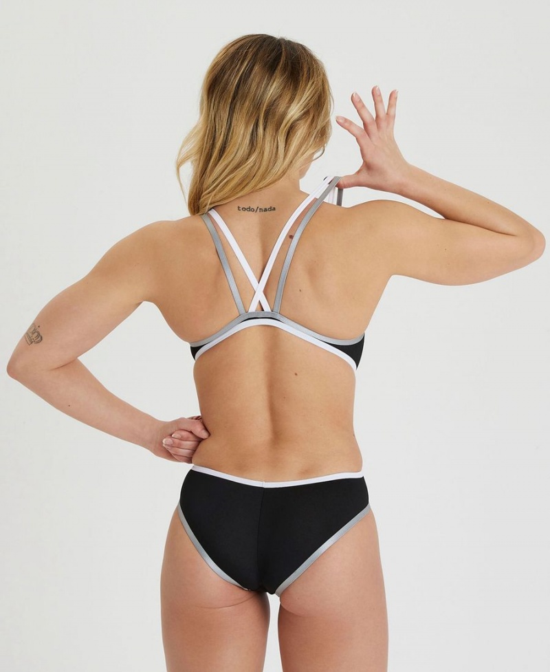 Maillot de Bain Arena One Double Cross Back Noir Blanche Femme | GGW-29700566